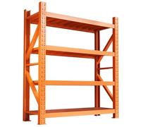 Étagère en métal réglable à 4 niveaux - Étagère de rangement d'outils pour garage, sous-sol et atelier, assemblage sans vis, robuste et (orange-A, 120 x 50 x 200 cm)