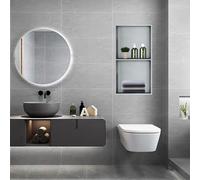 Étagère encastrée en acier inoxydable - Rangement mural carré de salle de bain, pas d'installation de carrelage nécessaire, design facile à monter soi-même, organisateur moderne pour salles de bains