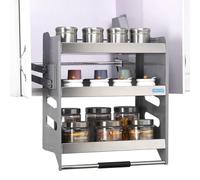 Étagère Escamotable à 3 Niveaux pour Armoire de Cuisine, Acier Inoxydable 304 avec Poignée, Système de Descente Douce, pour Cuisine, Garde-manger et Buanderie(76x28x63cm)
