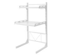 Étagère extensible à 3 niveaux en acier au carbone - Étagère métallique avec 4 crochets - Support pour micro-ondes - Étagère à épices debout - Étagère de cuisine pour four/machine à café (blanc)