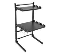 Étagère extensible à 3 niveaux en acier au carbone - Étagère métallique avec 4 crochets - Support pour micro-ondes - Étagère à épices debout - Étagère de cuisine pour four/machine à café (noir)