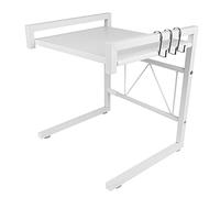 Étagère Extensible Gain de Place pour Four à Micro-Ondes, Etagère Micro-Ondes en Métal avec 3 Crochets de Rangement (40-65cm x 36,5cm x 42cm) (Blanc)