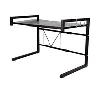 Étagère extensible gain de place pour four à micro-ondes, Etagère Micro-Ondes en Métal avec 3 Crochets de Rangement (40-65cm x 36,5cm x 42cm) (Noir)