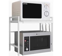 Étagère extensible pour micro-ondes Support pour micro-ondes à 2 niveaux Organisateur d'étagère de cuisine debout pour plan de travail Étagères pour boulangerie avec 6 crochets