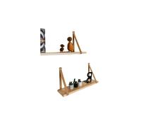 Étagère flottante bois sangle cuir 90cm