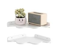 Étagère Flottante D'angle - Ensemble De 2 Supports De Rangement Flottants Cloud | Bibliothèque Murale Avec Design Flottant Et Trou Pour Corde, Salle De Bain, Chambre À Coucher, Salon, Cuisine, Bureau,