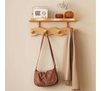 Étagère flottante en bois de chêne massif avec crochets - Étagère murale pour salle de bain, chambre à coucher, salon, entrée, bureau, buanderie - 33 cm couleur bois d'origine