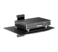 Étagère flottante en verre avec étagère pour lecteur DVD/PS4/décodeurs de câbles/consoles de jeux/Sky Box/accessoires TV, étagère multimédia, support mural plat noir, étagère à 1 niveau, noir