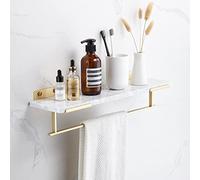 Étagère flottante nordique en laiton avec porte-serviettes et étagères en marbre blanc, étagère murale de douche pour shampooing et cosmétiques, 50 cm