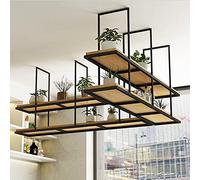 Étagère flottante pour plantes - Présentoir à suspendre à 2 niveaux - Rangement mural en bois et fer pour la maison, la cuisine, le bar - Porte-bouteilles et pots de vin - Support décoratif pour