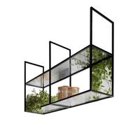 Étagère flottante suspendue en fer forgé - Présentoir suspendu au plafond pour cuisine, bar, décoration intérieure - Support pour plantes en verre acrylique, solution de rangement mural élég