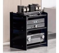 Étagère for tourne-disque, meuble multimédia, étagères réglables à 3/4 niveaux, support audio vidéo, support AV moderne, rangement for composants stéréo de divertissement(Black Acrylic,3 Tier)