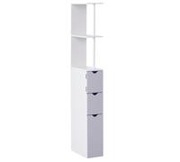 Homcom Meuble WC Etagère Gain de Place pour Toilette 3 Niveaux 2 Tiroirs et Placard MDF Métal 15 x 33 x 136 cm Blanc Gris