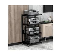 Étagère HiFi 3/4 niveaux, support multimédia AV avec roulettes, support mobile for console de jeu, étagères de rangement multimédia en bois, meuble audio stéréo for tourne-disque(Svart,100cm)