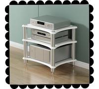 Étagère HiFi à 1 niveau en noyer clair - Support de tourne-disque et console multimédia pour composants stéréo - Étagère AV élégante - Solution de rangement audio de 10 cm de haut