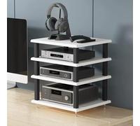 Étagère Hifi à 4 niveaux - Support d'imprimante en bois avec rangement pour bureau à domicile et centre multimédia (blanc) - Parfait pour le théâtre et la création de contenu