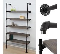 Étagère HWC-C45, Étagère de Salon Bibliothèque Étagère de Rangement, Design Industriel Bois métal, 165x80x28cm - Gris-Brun