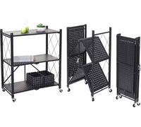 Étagère HWC-J85, Étagère sur pied Étagère de salon, pliable/repliable acier ~ noir, 3 niveaux