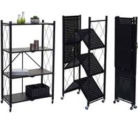 Étagère HWC-J85, Étagère sur pied Étagère de salon, pliable/repliable acier ~ noir, 4 niveaux