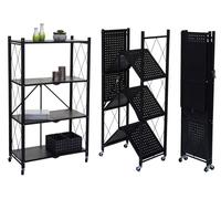 Étagère Hwc-J85, Étagère Sur Pied Étagère De Salon, Pliable/Repliable Acier Noir, 4 Niveaux Multicolore