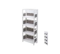 Étagère Hwc-K86, Étagère Sur Pied, Pliable 4 Étagères, Bois 110cm Blanc, Tressage Gris Multicolore