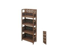 Étagère Hwc-K86 Pliable 4 Étagères, Bois 110cm Brun Foncé, Tressage Brun Foncé Multicolore
