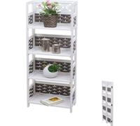Étagère HWC-K86, Étagère sur pied Étagère de salon, pliable 4 étagères, bois 110cm ~ blanc, tressage gris