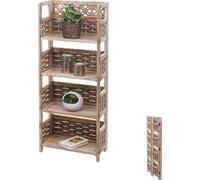Mendler Étagère HWC-K86, Étagère sur Pied, Pliable 4 étagères, Bois 110cm - Brun, tressage Brun