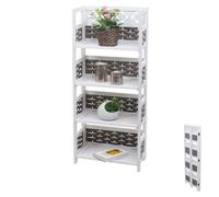 Mendler Étagère HWC-K86, Étagère sur Pied, Pliable 4 étagères, Bois 110cm - Blanc, tressage Gris