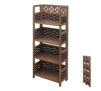 Mendler Étagère HWC-K86 pliable 4 étagères Bois 110 cm tressage brun foncé