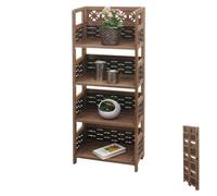 Étagère HWC-K86 pliable 4 étagères, Bois 110cm brun foncé, tressage brun foncé
