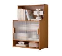 Étagère Livres Bibliothèque de bureau à plusieurs niveaux, étagère de rangement en bambou, avec porte coulissante en plastique for fournitures d'étude à domicile, présentoir organisateur Bibliothèque