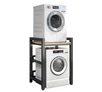 Étagère Machine à Laver Kit de Superposition Lave Linge Seche Linge Capacité de Charge de 400kg Étagère de Rangement Dessus Machine à Laver avec 3 Hauteurs Réglables (Noyer, Cadre Noir)