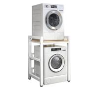 Étagère Machine à Laver Kit de Superposition Lave Linge Seche Linge Capacité de Charge de 400kg Étagère de Rangement Dessus Machine à Laver avec 3 Hauteurs Réglables (Noyer, Cadre Blanc)