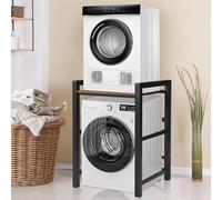 Étagère Machine à Laver, Meuble de Rangement Machine a Laver avec 3 Hauteurs Réglables, Métal Kit Superposition Lave Linge Seche Linge, Charge de 350kg 75X65X105cm pour Buanderie Balcon, Noir/Blanc