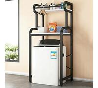 Etagere Machine a Laver, Meuble pour Lave-linge avec Barre pour Suspendre Les Serviettes, Étagère de Rangement pour Buanderie, pour Salle de Bain, Balcon(Black+White,70x59x174cm)