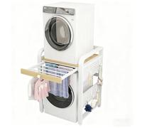 Etagere Machine A Laver Rangement Meuble Dessus Machine A Laver Etagere Buanderie Avec Cintre Rétractable Capacité De Charge 200kg convient Aux Buanderies Appartements et Chambre WhiteFrame+WalnutTop