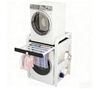 Etagere Machine A Laver Rangement Meuble Dessus Machine A Laver Etagere Buanderie Avec Cintre Rétractable Capacité De Charge 200kg convient Aux Buanderies Appartements et Chambres WhiteFrame+BlackTop