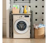 Étagère Machine à Laver Réglable, Rangement Lessive Anti-Dérapant avec Pieds Stables, Support de Toilette & Buanderie, Étagère Métallique Noire Anti-Rouille pour Salle de Bain et Maison (Beige)