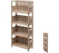 Étagère Hwc-K86, Étagère Sur Pied, Pliable 4 Étagères, Bois 110cm Brun, Tressage Brun Multicolore