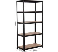Etagère métallique noire à emboîter 5 tablettes bois 1800x900x450mm max 1,25T STILKER - 09070
