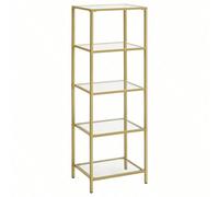 Étagère, Meuble De Cuisine, Rangement 5 Niveaux, Colonne Salle De Bain, Pour Salon, Chambre, Bureau, En Verre Trempé, Cadre En Acier