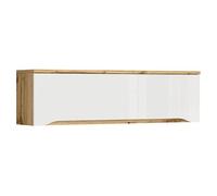 PEGANE Etagère Meuble Murale à charnières, Coloris Chêne wotan/Blanc Brillant - Longueur 135 x Profondeur 29 x Hauteur 37,5 cm