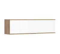 PEGANE Etagère Meuble Murale à charnières, Coloris Chêne wotan/Blanc Brillant - Longueur 135 x Profondeur 31 x Hauteur 37 cm