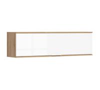 Etagère meuble murale à charnières, coloris Chêne wotan/Blanc brillant - Longueur 135 x Profondeur 31 x Hauteur 37 cm