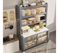 Étagère Micro Onde, Huche de Cuisine à 6 Niveaux avec Roue et Porte en Acrylique, Étagères Réglables, Comptoirs en Dalles de Pierre, for Cafetière, Micro-Ondes, Mini-Four Rangement