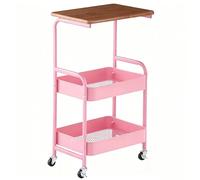 Etagere Micro Onde Panier en Filet de 7cm de Haut Structure en Acier Au Carbone Comprend Un Plateau Desserte À roulettes pour Salon Salle de Bain, Cuisine(Pinks)