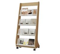 Étagère mobile à 4 étages en bois pour magazines - Pour bureau et salon - Solution de rangement élégante sur pied