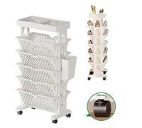 Étagère mobile à 5 niveaux avec roulettes - Panier de rangement latéral amovible - Idéal pour la maison, le bureau ou la bibliothèque - Kaki