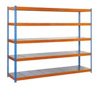 SimonRack Étagère Charge Lourde, 5 Niveaux, 400 kg Capacité de Charge et Point de Flexion, 2000x1500x450 mm, Étagère Garage, Étagère Rangement, Bleu/Orange/Galvanisé - SimonTaller